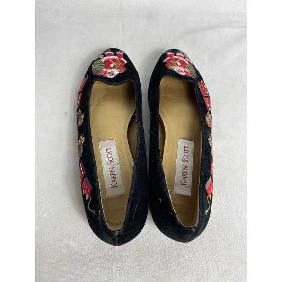 Christmas Shoes Women's 8 Vintage Embroidered Santa Flats Ugly Christmas Sweater - Picture 6 of 9